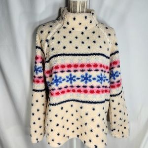 St. John's Bay Off White & Multi Fuzzy Teddy Bear Mock Turtleneck Sweater Large